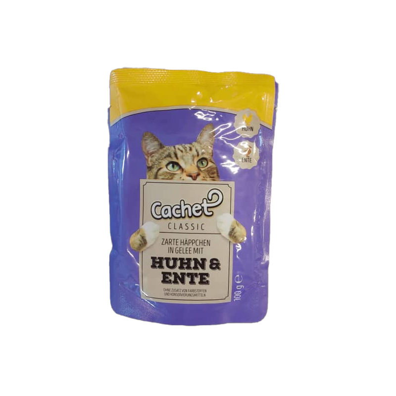 پوچ گربه کچت با طعم مرغ و اردک در ژله Cachet Chicken & Duck In Jelly وزن 100 گرم پوچ گربه کچت با طعم مرغ و اردک در ژله Cachet Chicken & Duck In Jelly وزن 100 گرم
