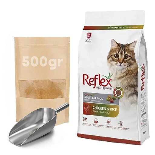 غذای خشک گربه رفلکس مولتی کالر| طعم مرغ و برنج| نیم کیلویی فله